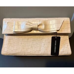 Sondra Roberts Bone Croc Embossed Bow Clutch Evening Handbag Purse NWT OS